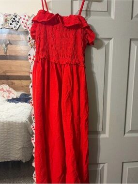 Girls Red Ruffled Smocked Maxi Dress